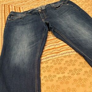 Seven7 Lux Dark Blue Cropped Women's Jeans, Cotton Blend, 18